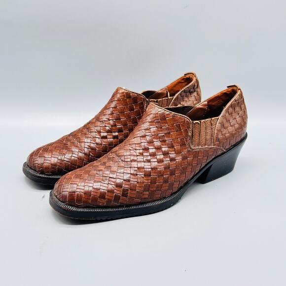 Cole Haan Shoes Womens 7 Brown Leather Western Woven Slip On Vintage Heels - Picture 4 of 11